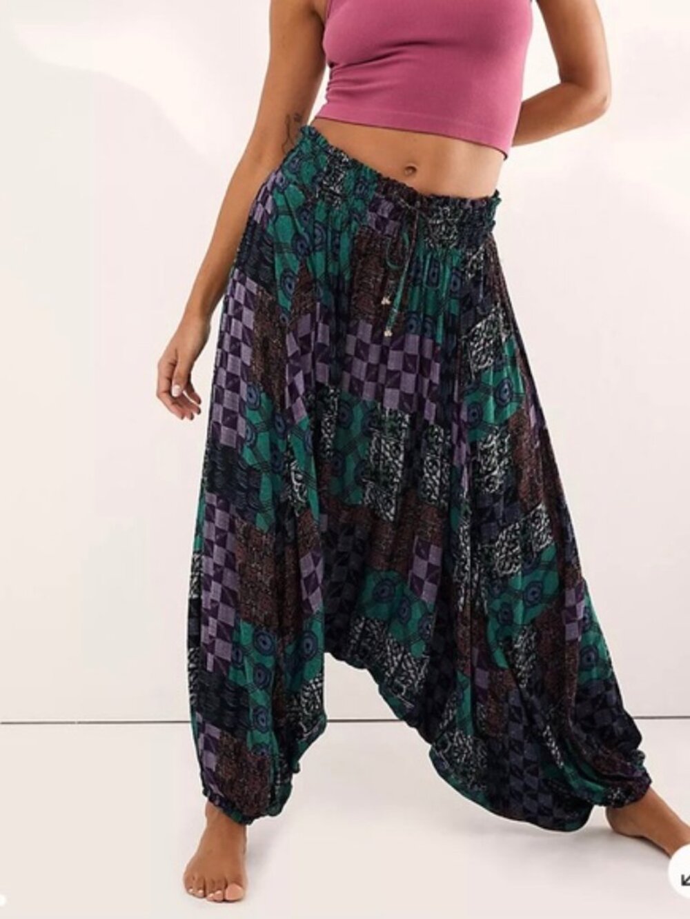 Free People Intimately Into The Wild Harem Pants Medium Boho Geometric Dark - Picture 16 of 16